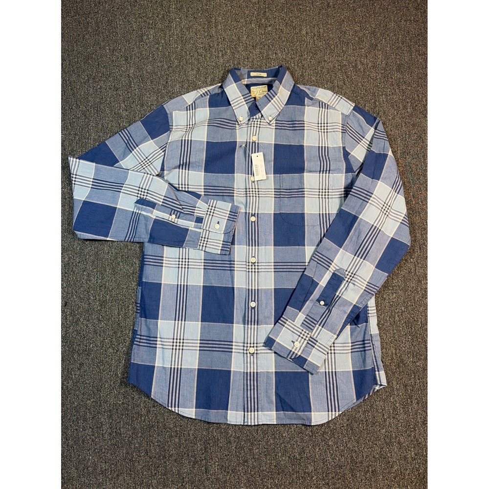 J.Crew Slim Secret Wash Shirt Mens Medium Blue Plaid Organic Cotton AP904 NEW